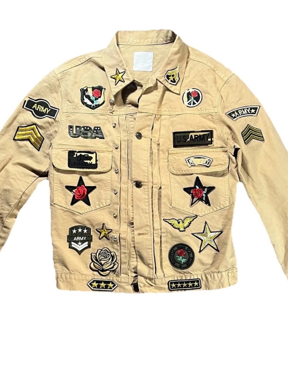 Patchwork Khaki Military-Style Field Jacket
